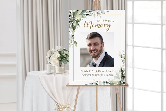Funeral Welcome Sign Template, Greenery Eucalyptus Memorial Service Sign, Celebration of Life,  Memorial Poster Funeral Sign For Man #F116