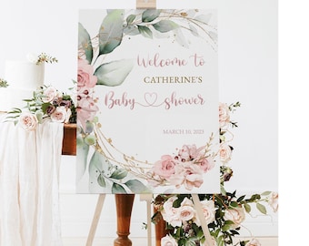 Baby Shower Welcome Sign, Floral Baby Shower Welcome sign, Girl Baby Shower sign, Pink Floral Welcome Poster, blush pink floral sign #BB23