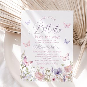 Editable Butterfly Baby Shower Invitation, Purple Butterfly Invite Template, Butterfly Baby Shower Girl, Butterflies and Flowers Pink