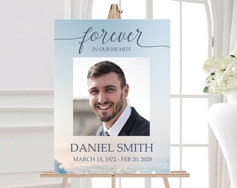 Funeral Welcome Sign Template, Blue Sky Memorial Poster F118