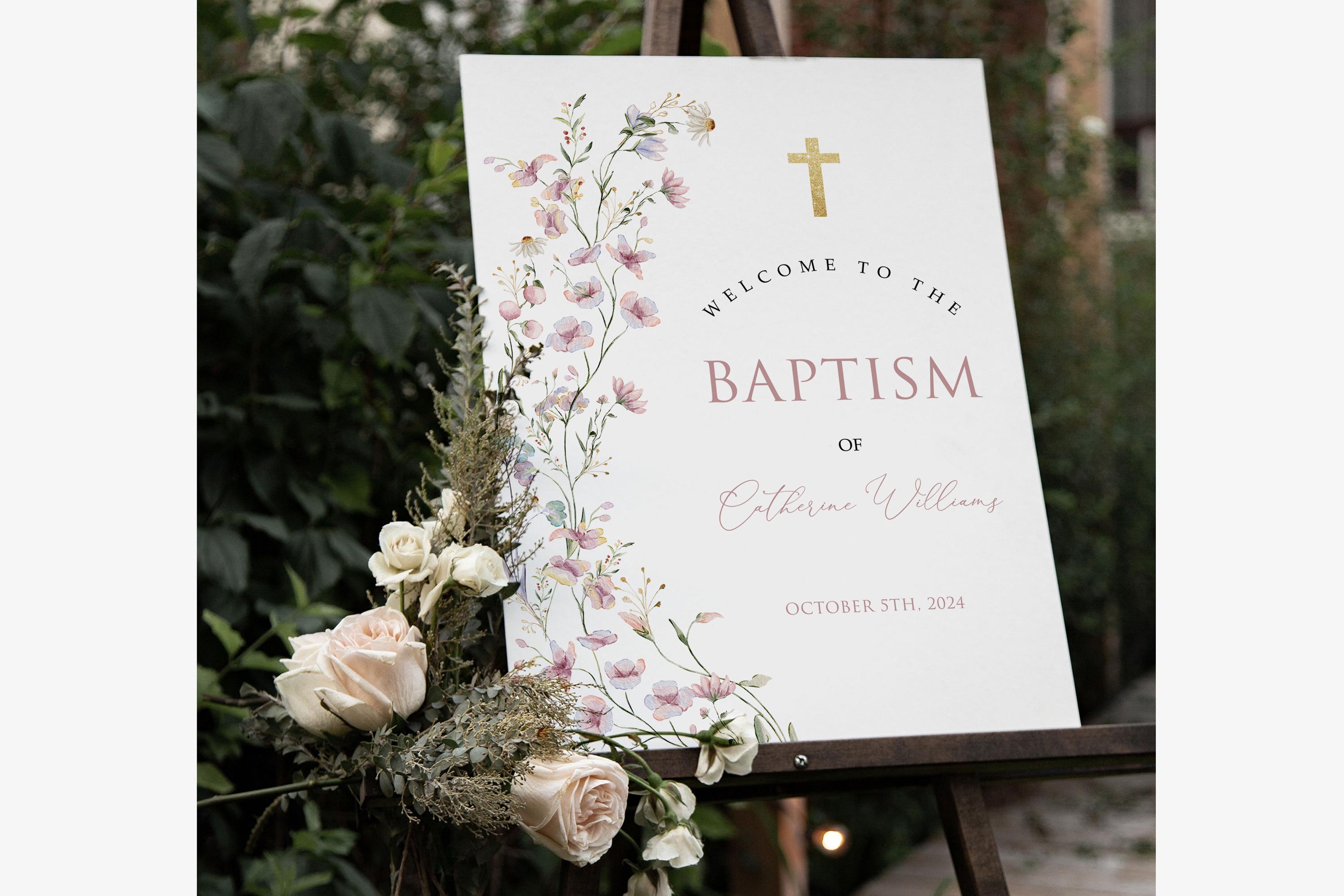 Girl BAPTISM WELCOME Sign Template, First Communion, Baptism Welcome Sign, Baby Pink Christening, Baby Girl Baptism Sign #BP56