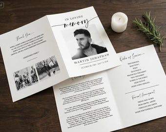 Editable Funeral Program Template Minimalist Simple Funeral In Loving Memory Memorial program Printable Order of Service Funeral, #F71