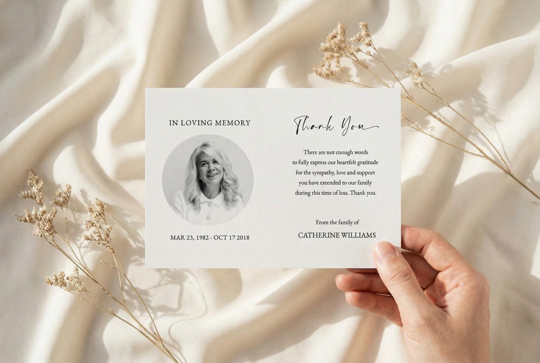 Modern Elegant Funeral Thank You Card Template Editable Sympathy Thank ...