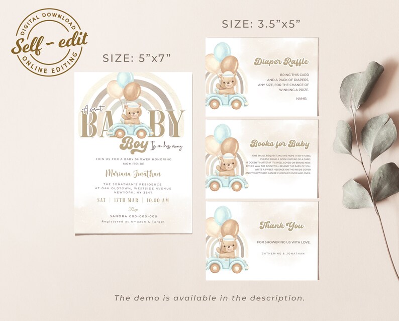 Editable Bear Baby Shower Invitation Template, Baby Boy is on His Way ...
