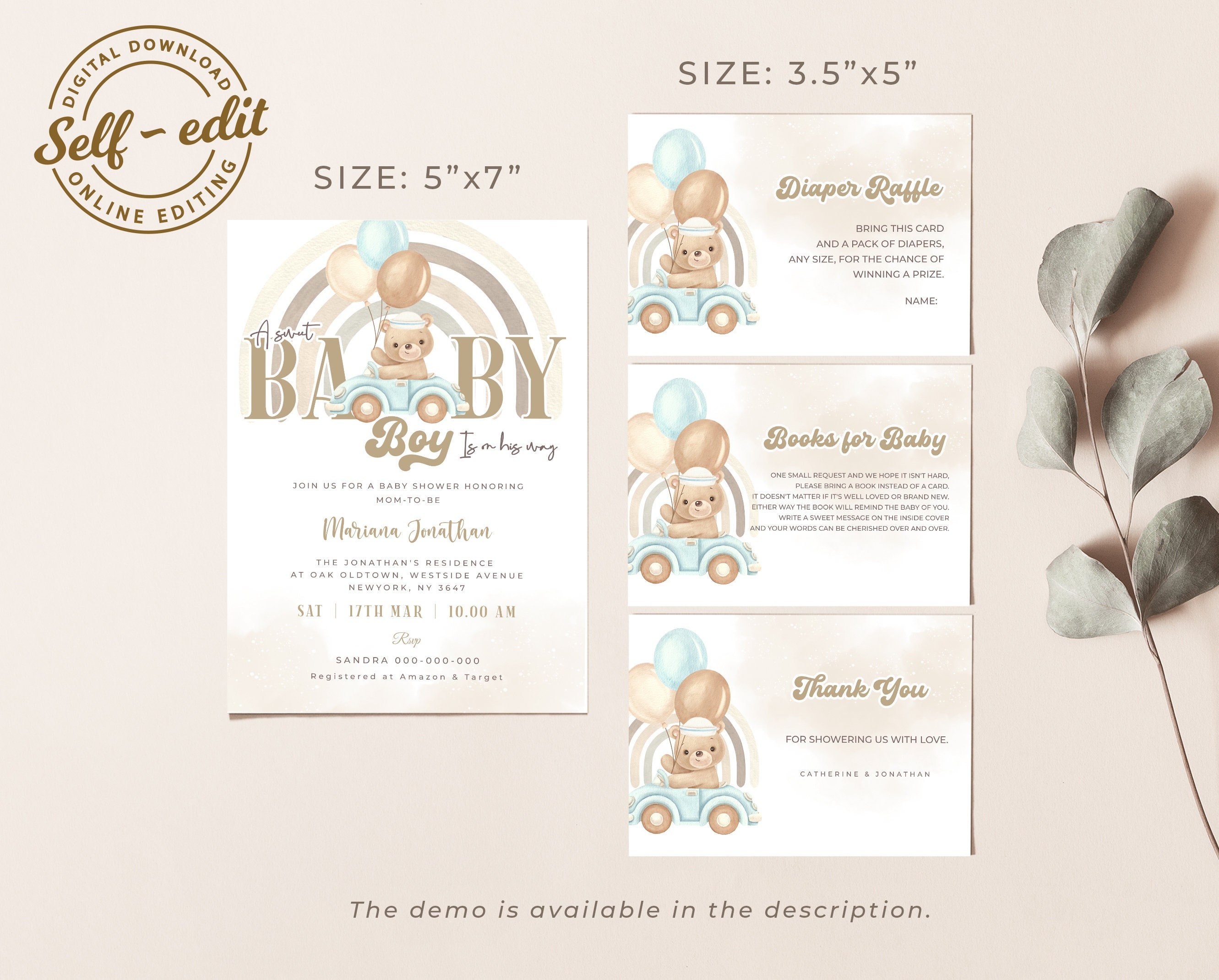 Editable Bear Baby Shower Invitation Template, Baby Boy is on His Way ...