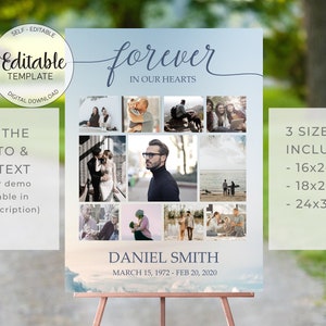 Funeral Memorial Sign, Celebration of Life, In Loving Memory Sign, Funeral Welcome Sign, Memorial Sign, Blue Sky Collage Photo Poster, F118