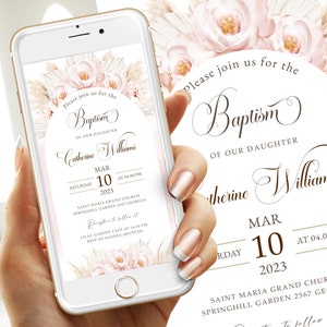 Digital Baptism Text Invitation Template Pampas Grass Blush Pink Digital Baptism Text Invitation Template Pampas Grass Blush Pink