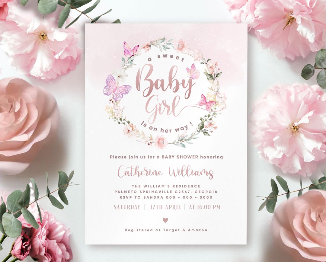 BLUSH Pink Rose | Baby Shower Invitation Template, Printable Baby ...