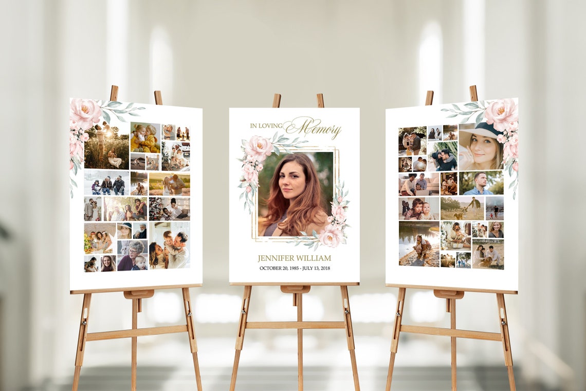 Editable SET Funeral Sign Collage Templates, Blush Pink Funeral Photo ...