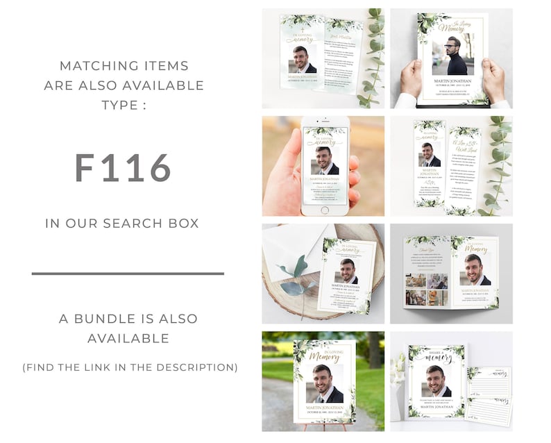 SET Funeral Sign Collage Templates, Greenery Funeral Photo Collage, Celebration of Life, Easel Display Memorial Poster, #F116C image 6