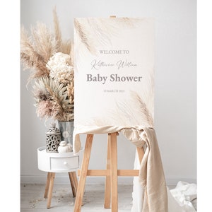 Boho Baby Bridal Shower Segno di benvenuto, Modello modificabile di erba di Pampas, Download istantaneo, Segno di fiori secchi Boho, Minimal Shower Welcome BB43
