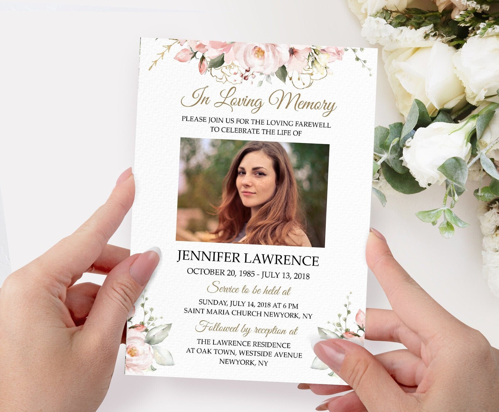 Funeral Invitation Funeral Announcement Template Blush Pink Rose Floral