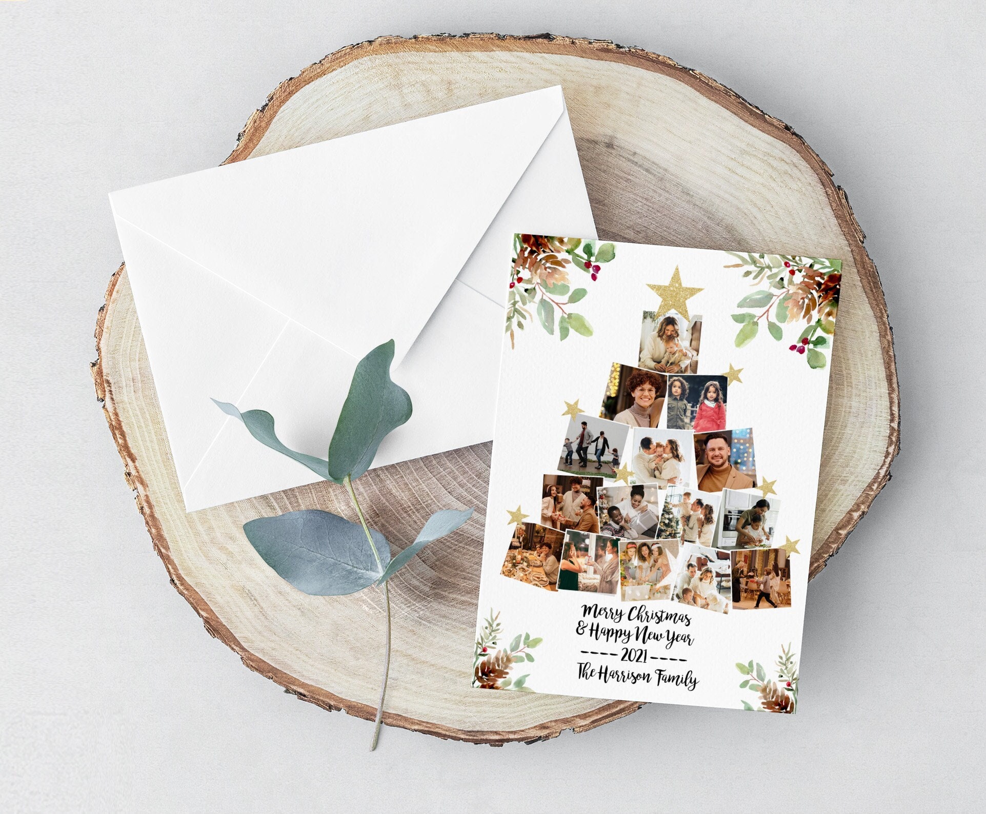 Tree Photo Cards Merry Christmas Photo Collage Card Template Christmas Tree Holiday Card ...