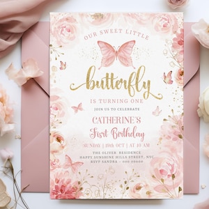 Butterfly Invitation Butterfly Birthday Invitation Girls Butterfly Theme Invitation Pink Butterfly Party EDITABLE Instant Download BD81