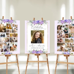 Funeral Collage Template, Set of 3 Funeral Photo Collage Bundle, Funeral Welcome Sign Bundle, Memorial Poster, Easel Display Poster, #F42C