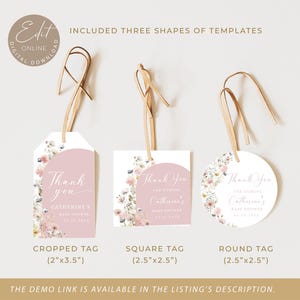 Editable Favor Tag Template, Pink Wildflower Round Tag Square Tag, Pink ...