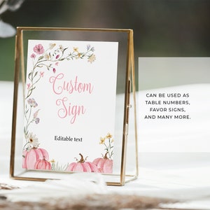 Fall Pink Pumpkin | Editable Baby Shower Custom Sign Template, Printable Baby Shower, Baby Shower Table Sign, Instant Digital Template #BB38