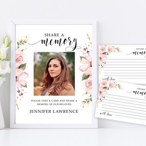 Partagez une carte mémoire et une enseigne rose blush rose, carte mémoire funéraire, imprimable partagez une carte mémoire, carte mémoire funéraire florale F11