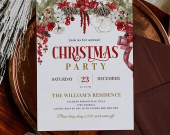 Christmas Party Invitation Retro Christmas dinner invitation template Christmas party Holiday party invite Holiday dinner invite #CC32