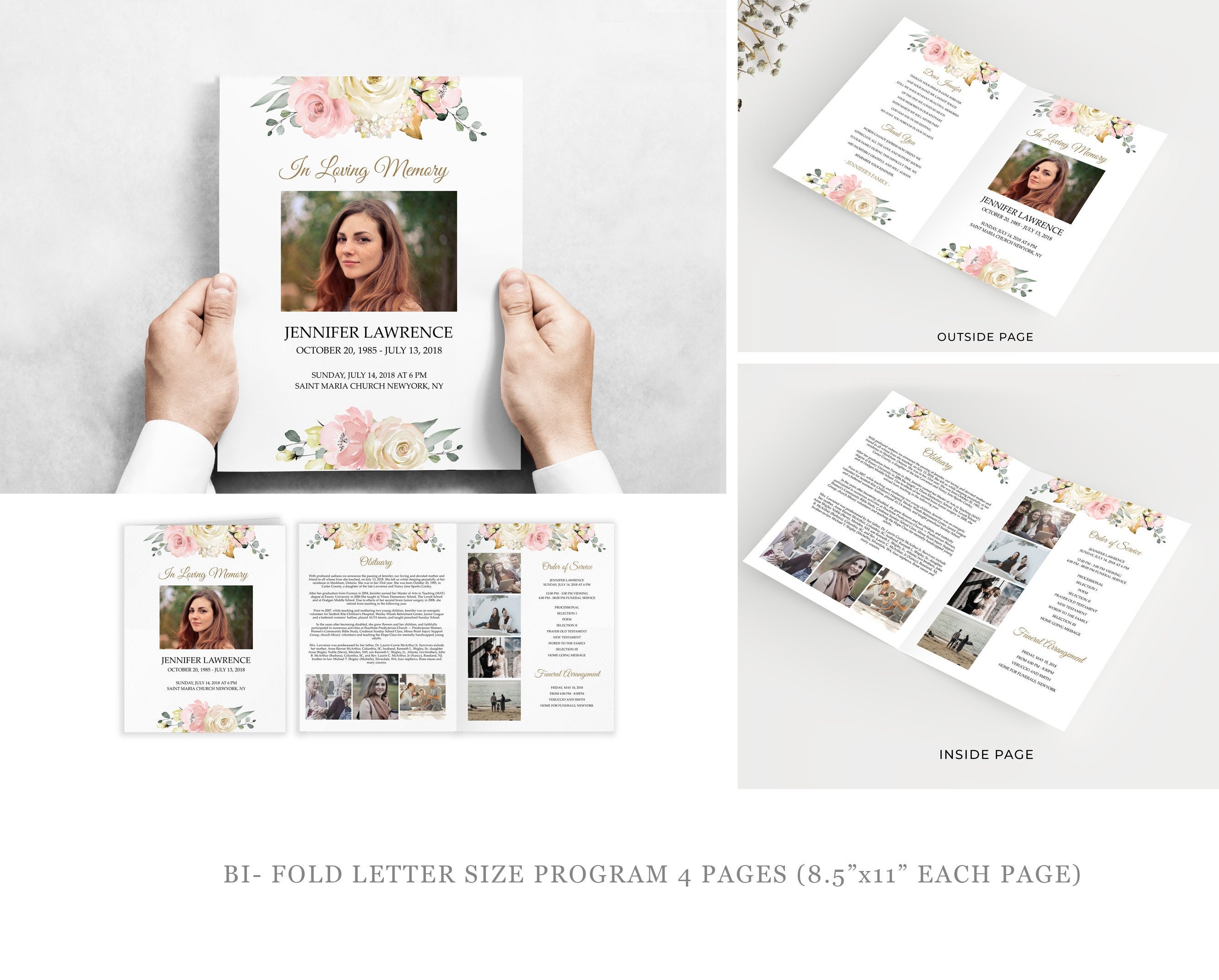 Editable Funeral Bundle Template Pink Blush Roses, Floral Celebration ...