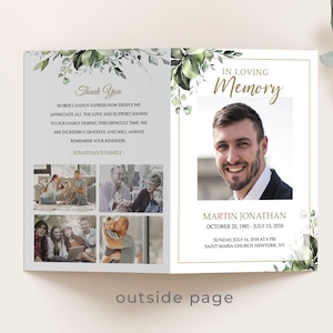 Editable Funeral Program Template, Funeral Memorial, Greenery Order Of Service, Celebration Of Life Program, Instant download