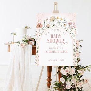 Wildflower Baby Shower Welcome Sign Template, Wildflower Baby Shower, Floral Sign, Floral Baby Shower Sign, Printable Instant Download #BB75