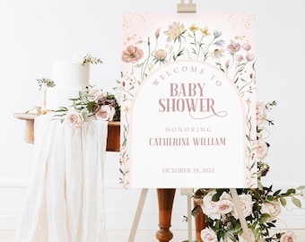 Wildflower Baby Shower Welcome Sign Template, Wildflower Baby Shower, Floral Sign, Floral Baby Shower Sign, Printable Instant Download #BB75