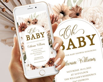 Oh Baby Boho Arch Smartphone Baby Shower Invitation Template, Digital Invitation, Baby Boho Invite, Baby Shower Evite, Editable #BB33
