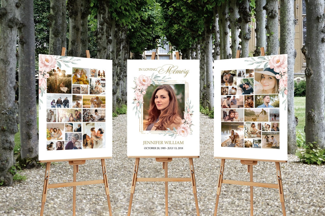 Editable SET Funeral Sign Collage Templates, Blush Pink Funeral Photo ...