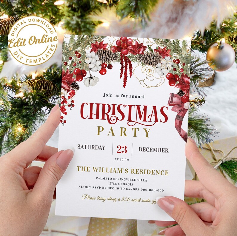 Editable Christmas Party Invitation, Christmas Party Invitation, Party