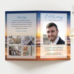 Editable Funeral Program Template, Funeral Memorial, Sunset Theme Order Of Service, Celebration Of Life Program, Instant download #F19