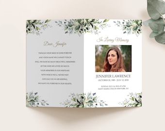 Editable Funeral Program Template, Funeral Memorial, Greenery Eucalyptus Order Of Service Celebration Of Life Program Instant download  #F12