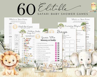 Safari babyshower games bundel sjabloon, jungle games babyshower, direct downloaden, afdrukbare games safari #BB229