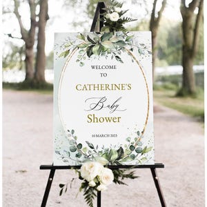 Editable Baby Shower Sign, Greenery Baby Shower Decorations Baby Shower Welcome Sign Baby Shower Decorations, Baby Shower Poster Sign #BB117