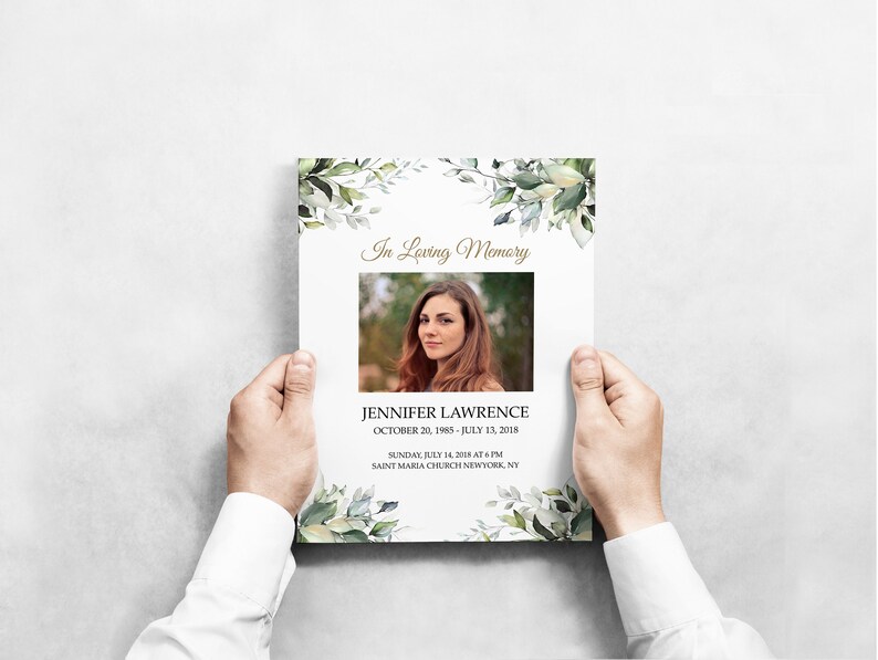 Editable Funeral Program Template Leaves Greenery Watercolour, Floral ...