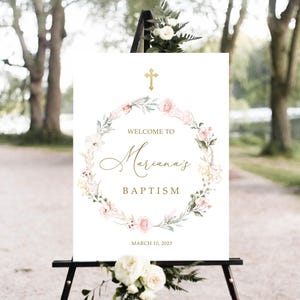 Pink Baptism Welcome Sign, Editable Baptism Welcome Sign Pink Flowers Baptism Sign Girl Pink Baptism Welcome Sign Baptism Welcome Sign #BP31