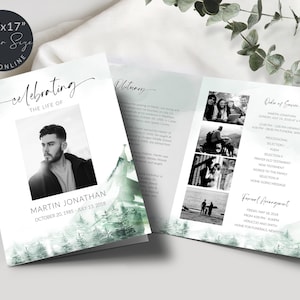 Plantilla de programa funerario plegable con letras de Green Mountain Programa de servicio conmemorativo grande Programa de obituarios Tamaño de carta plegable 8.5x11" #F61