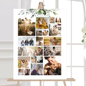 SET Funeral Heart Collage Templates, Greenery Funeral Photo Collage, Celebration of Life, Easel Display Memorial Poster