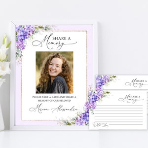 Cartes mémoire de partage de verdure lilas violet et carte mémoire de funérailles de signe imprimable Partager une carte mémoire de carte mémoire de funérailles floral Flower #F42
