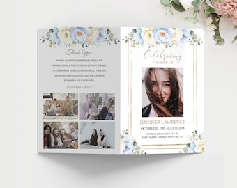 Editable Blue Roses Floral Funeral Program Template Celebrating the Life of Funeral Program Celebration of Life Funeral Program #F29