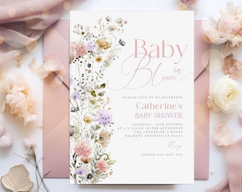 Invito Baby In Bloom Invito Baby Shower Wildflower Baby shower Invito digitale Modello invito Baby shower Download immediato BB98
