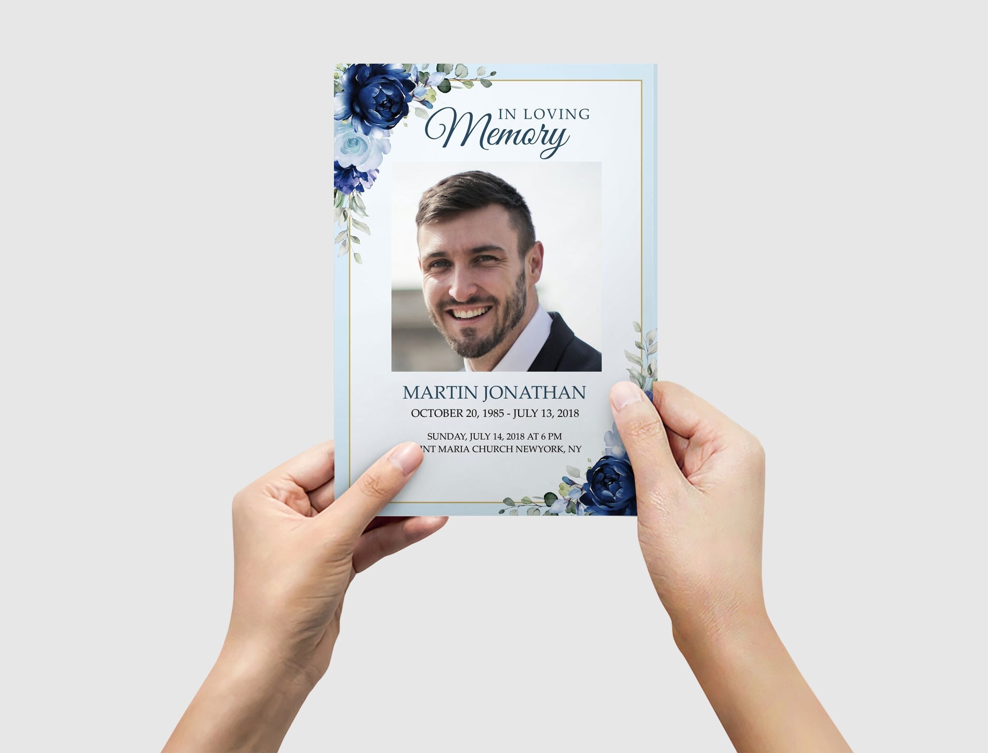 Editable Funeral Program Template, Funeral Memorial, Blue Roses Order ...