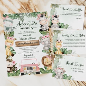 Safari Baby Shower Invitation, Adventure Awaits Baby Shower Invite, Safari Animals Baby Shower Invitation template, Jungle baby invite  #BB1