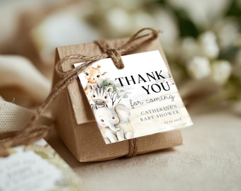 Safari Baby Shower Thank You Tags – Editable Jungle Animals Favor Tag – Printable Safari Party Template – Wild One Baby Shower #BB229