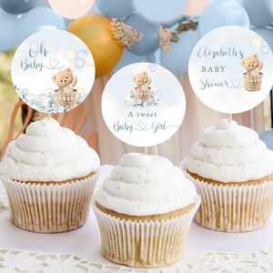 Bär Blauer Ballon-Baby-Dusche-Cupcake-Topper, blauer Baby-Dusche Cupcake Toppers, Instant Download, digitale Vorlage #BB254