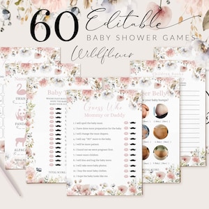 Wildflower Baby Shower Games Bundle Template, Girl Baby Shower Games Bundle, Boho Baby Shower Games, Boho Floral Baby Shower Games #BB88