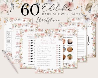 Wildflower Baby Shower Games Bundle Template, Girl Baby Shower Games Bundle, Boho Baby Shower Games, Boho Floral Baby Shower Games #BB88