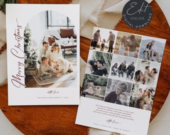 Editable Modern Christmas Card Template, Merry Christmas Arch Card Template, Photo Collage Merry Christmas Photo Card Template Instant #CC79