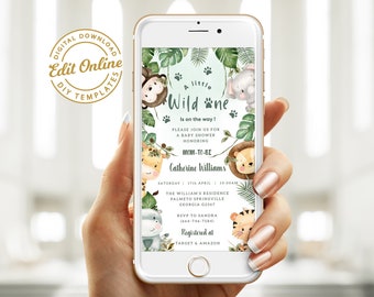 Editable Safari Baby Shower Electronic Invitation Digital Download, Greenery Jungle Animal Baby Shower Evite, Text Message Invite #BB45