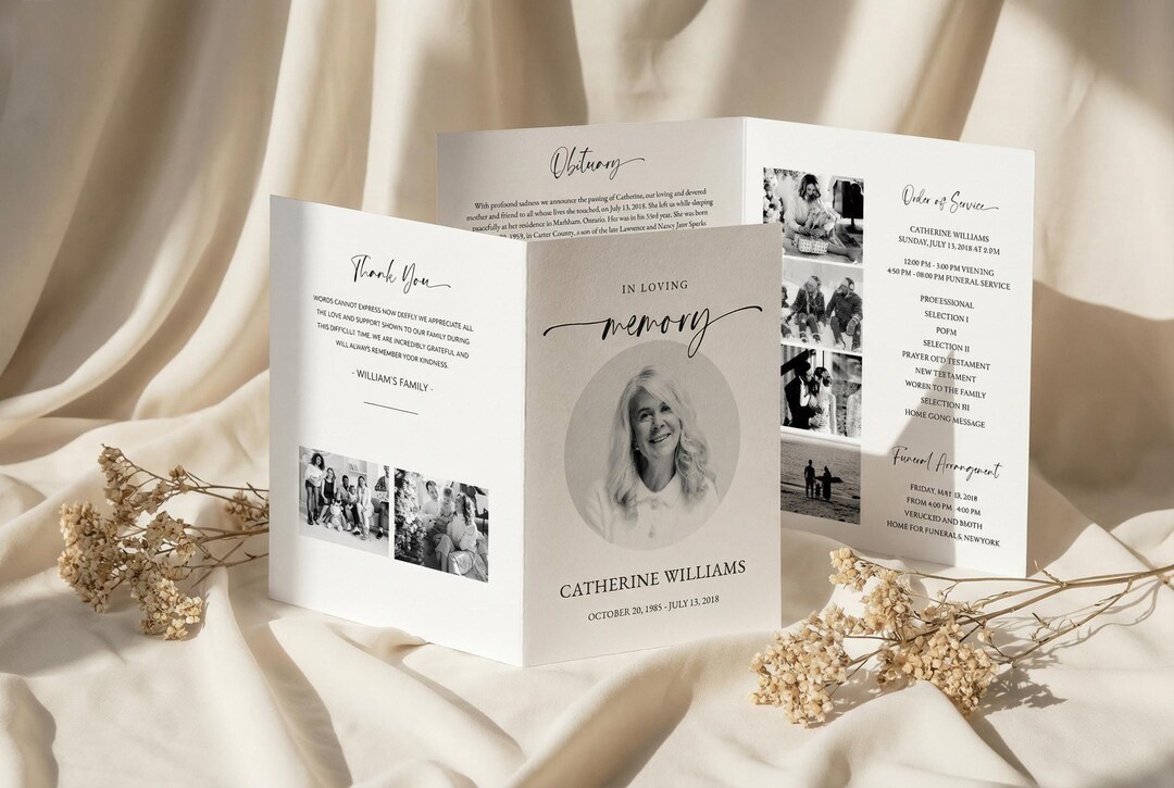 Obituay Programs Modern Elegant Editable Funeral Program Modern Elegant Memorial Service ...